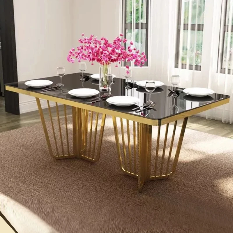 Modern marble top dining table and fabric dining chairs for modern dining table set
