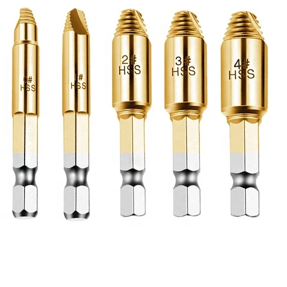 Hot sale 5 Pcs 4341 Titanium Plated Damaged Broken Head Screw Extractor Set