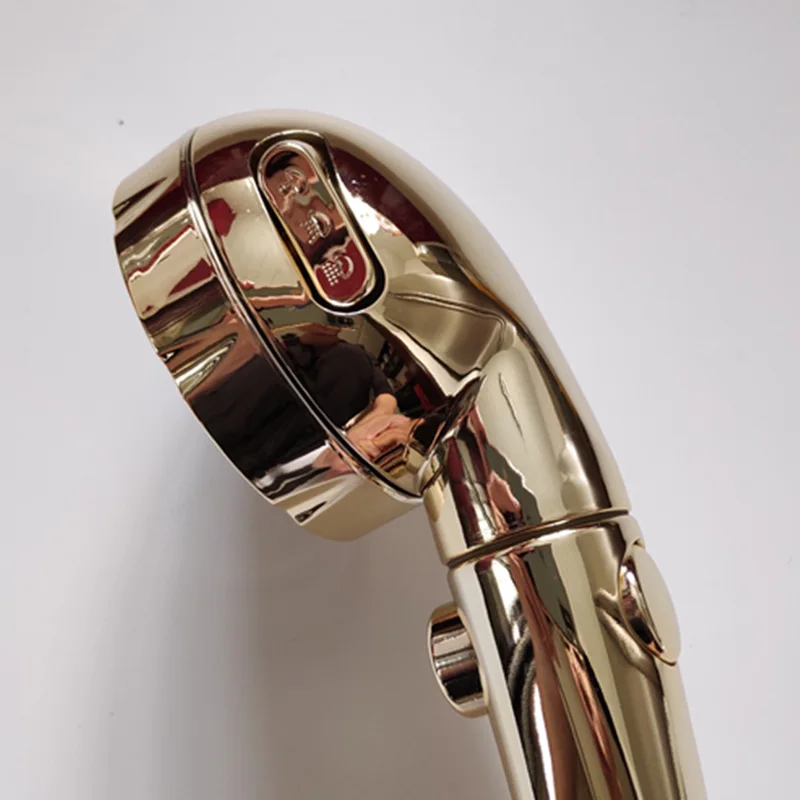 Luxury Golden Three Functions Water Saving Massage Handheld High Pressure Shower Head with Water Stop Button