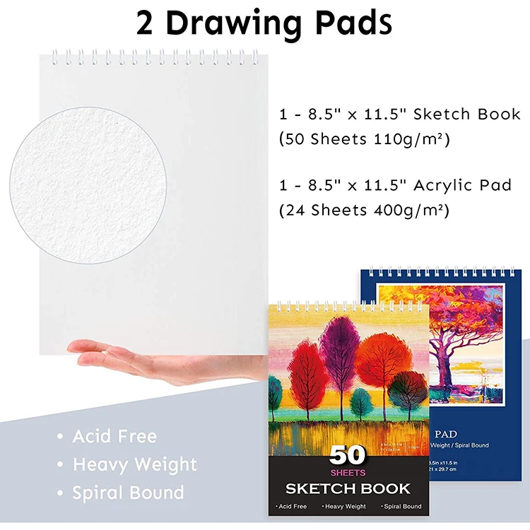 85 Piece Deluxe Wooden Art Set Crafts Drawing Painting Kit with Easel and 2 Drawing Pads