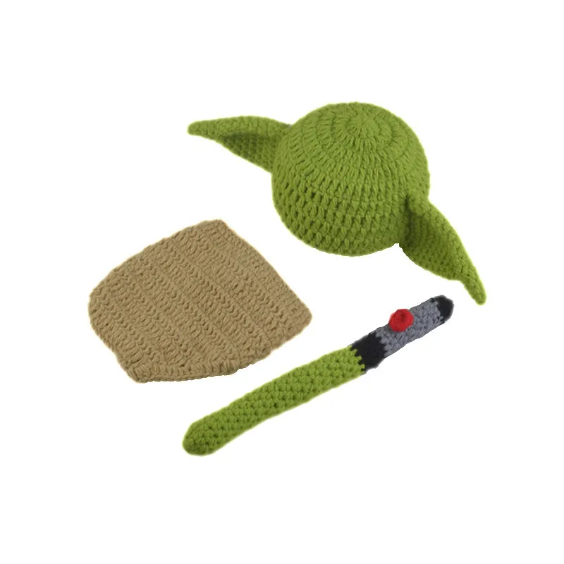Newborn infant Baby Photography Photo Props Crochet Knit yoda Beanie Hat Pants magic stick set christmas gift  Photo Shoot