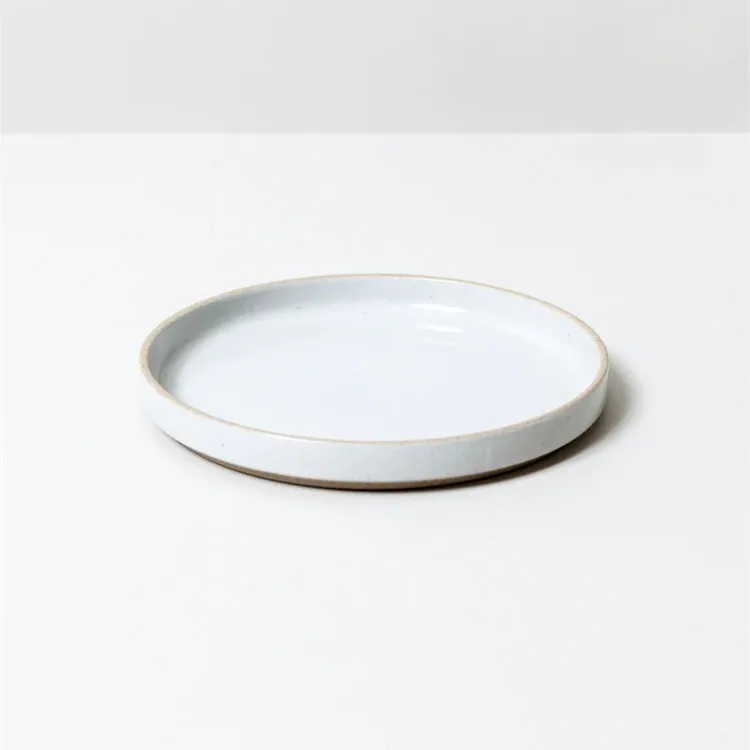 Optional size custom kitchen white round stoneware food platter serving dishes bread eating ceramic plate for restaurant