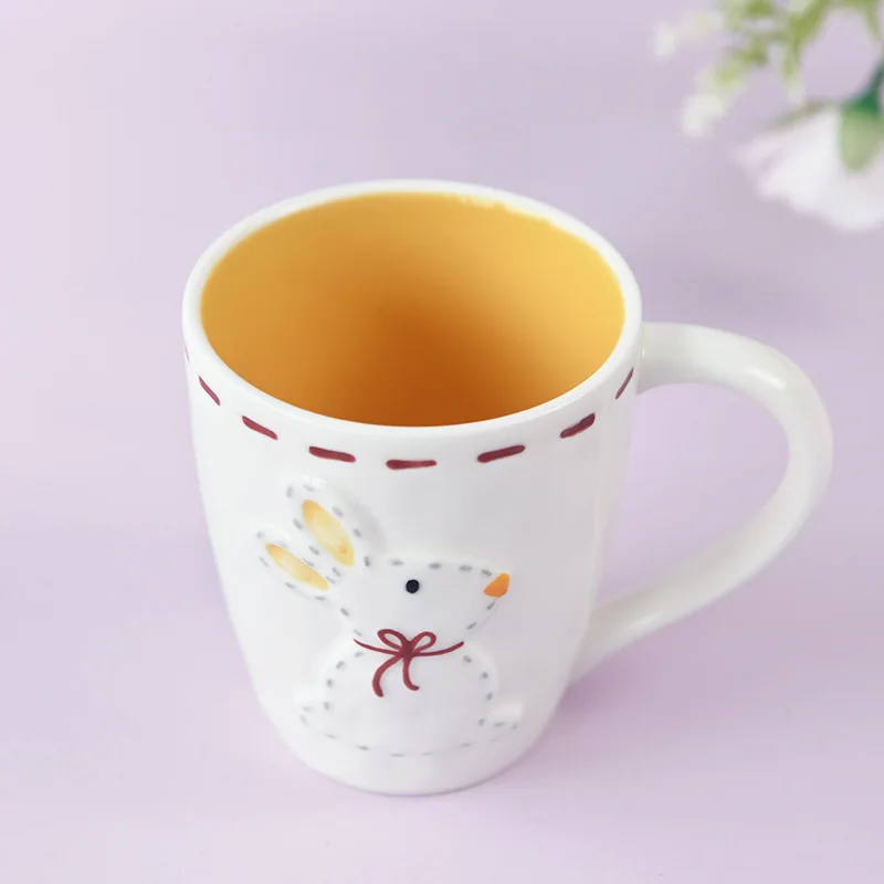 Custom Stoneware relief 3D cartoon cup ceramic mug rabbit household  ritual sense breakfast coffee milk cup