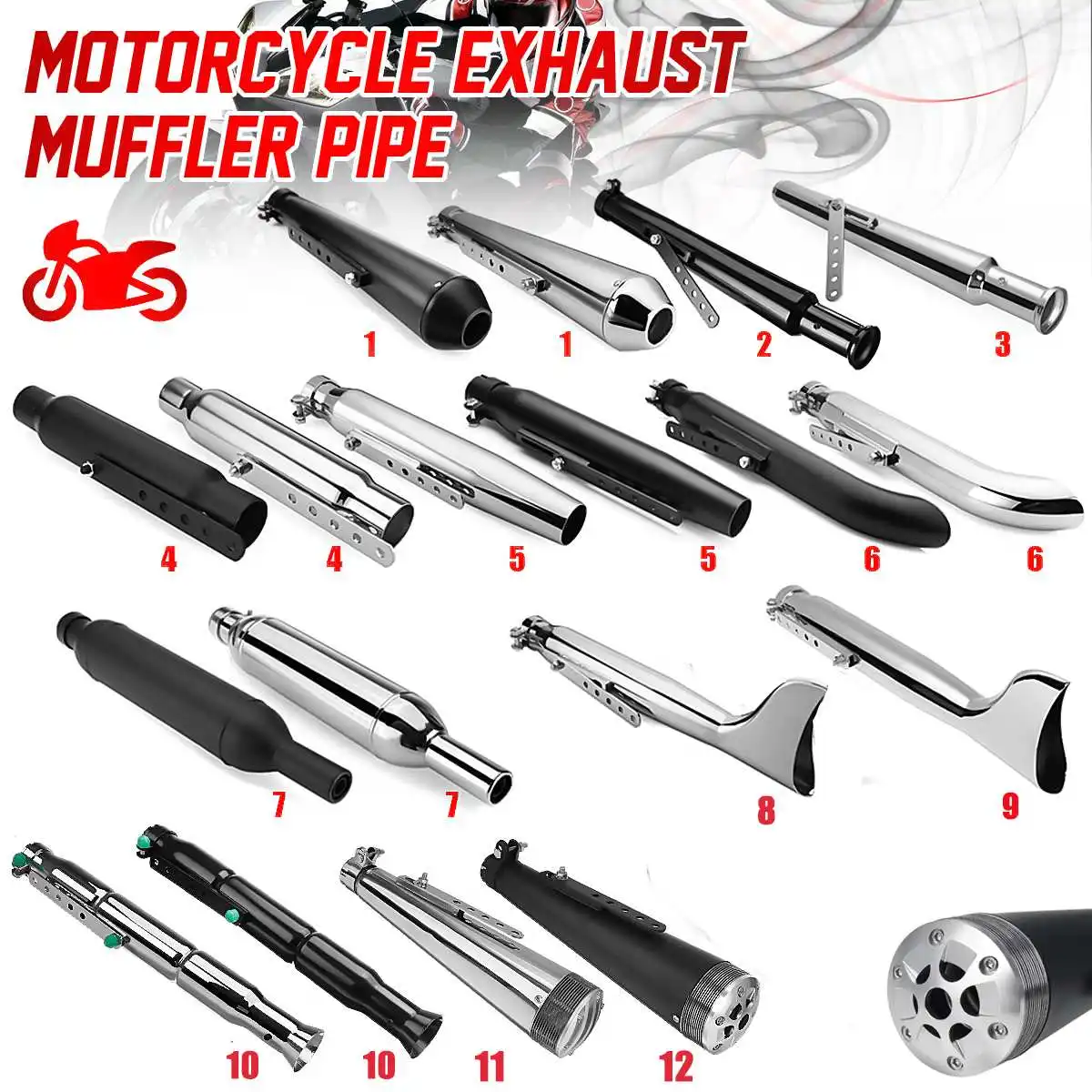 Motorcycle Cafe Racer Exhaust Pipe Muffler Tip Exhaust System Universal For Honda/Yamaha/Suzuki Custom Chopper Bobber