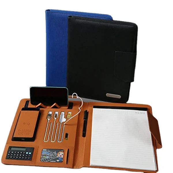 2022 A4 multifunctional Pu 8000mAh wireless charging portfolio office file folder Organizer