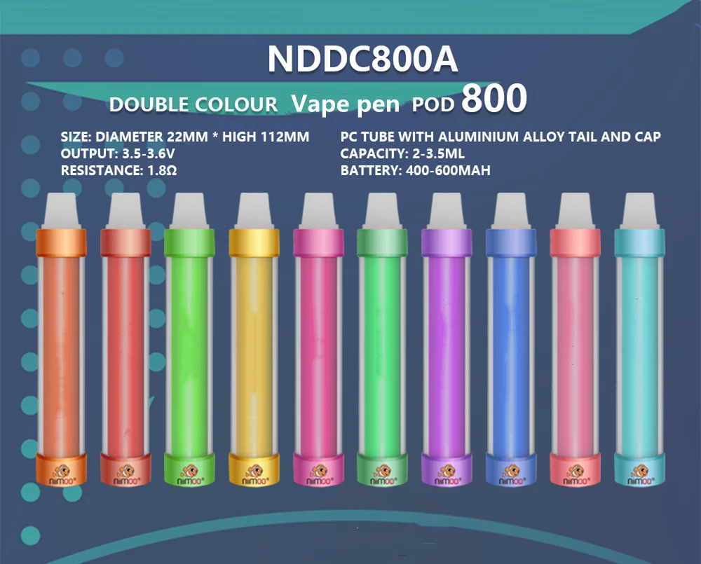 
Niimoo 2021 high quality vape pen AI Chipset pod unique shape Double Color pod 800 hotsale canada europe market 