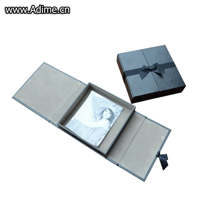 Leather ribbon photo album book packing box for wedding photography
