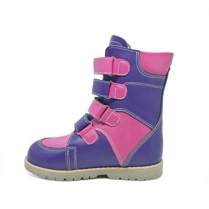 High long fashion girl AFO medical orthopedic boots children microfiber leather winter clubfoot shoes made guangdong factory