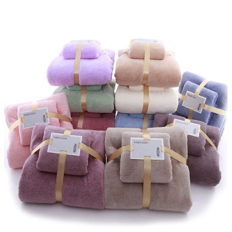 Colors Coral Fleece Hair Drying Towel Microfibre Swimming Hand Bath Towel Sets Bathroom Microfiber Towel Set