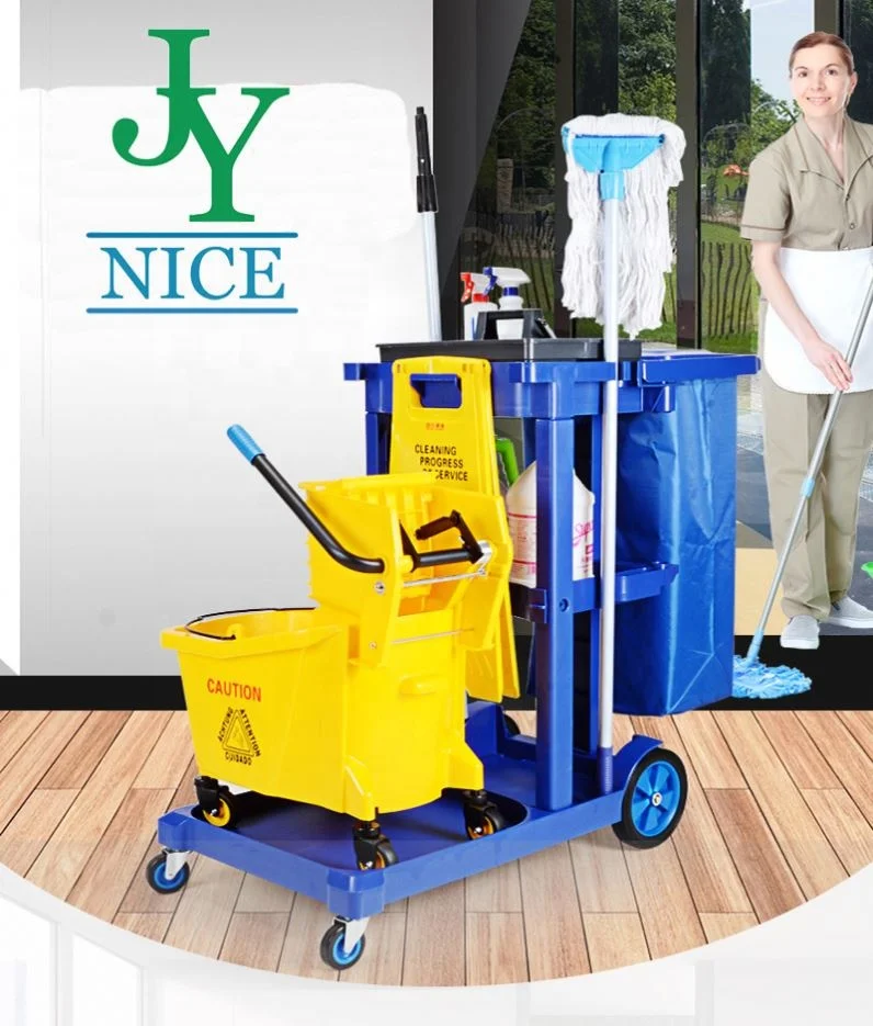 Wholesale Janitorial supply service multifunction hotel plastic housekeeping serving folding cleaning trolley janitorial cart