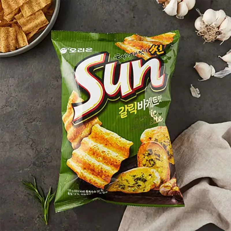 Orion Korean Sun Corn Flakess 80g Big Wavy Potato Chips Puffed Exotic Snack Corn Chips spicy Flavor
