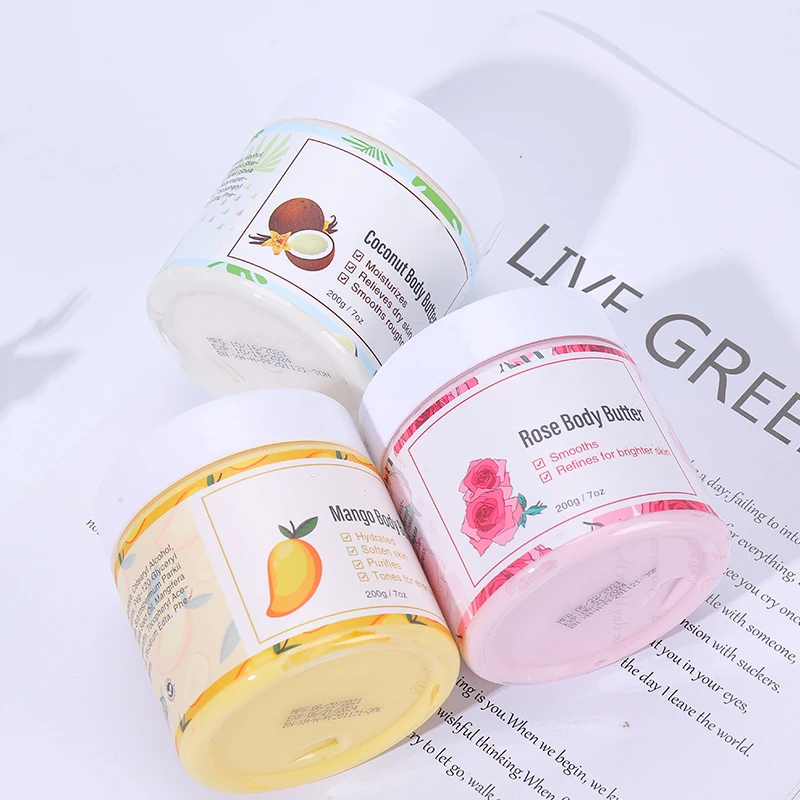 Custom Wholesale Private Label Vegan Natural Organic Moisturizing Skin Whitening Mango Scented Whipped Shea Butter Body Cream