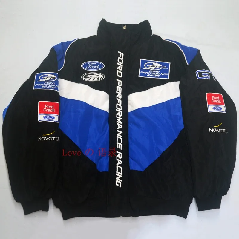 Custom Quilted Cotton Padded Bomber Jacket for Men Breathable Vintage Formula One Ford Race Windbreaker Cycling OEM ODM Adults