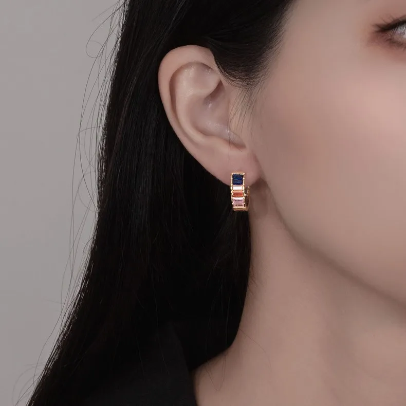 Colorful emerald zircon earrings cz hoop 18k gold plated 925 sterling silver cubic zirconia huggie earrings