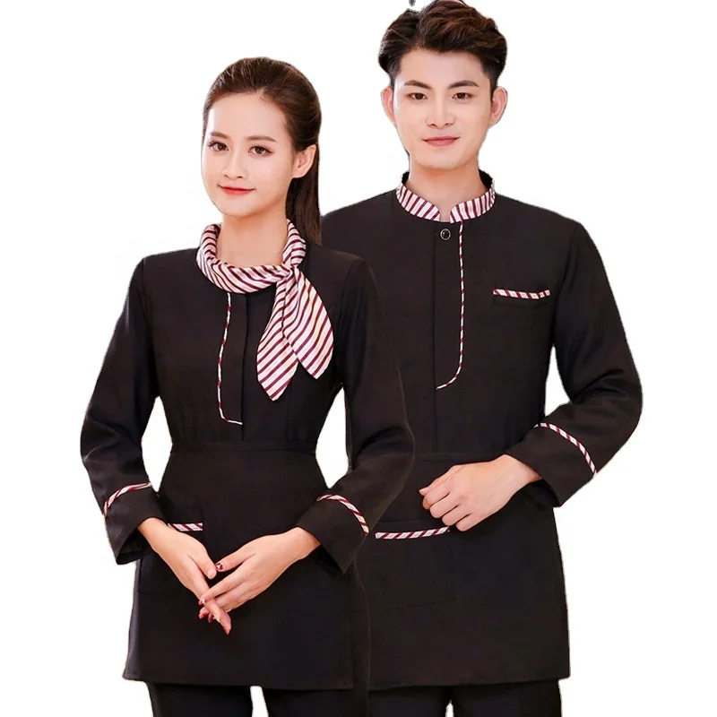 Waiter work clothes long-sleeved autumn and winter staff uniform catering Chinese restaurant hotel uniform