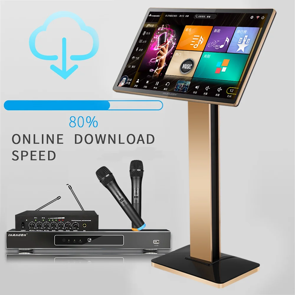 Popular Professional Karaoke System with Screen 21.5 Inch KTV Karaoke Player 6T Wireless Microphone InAndOn Karaoke Machine