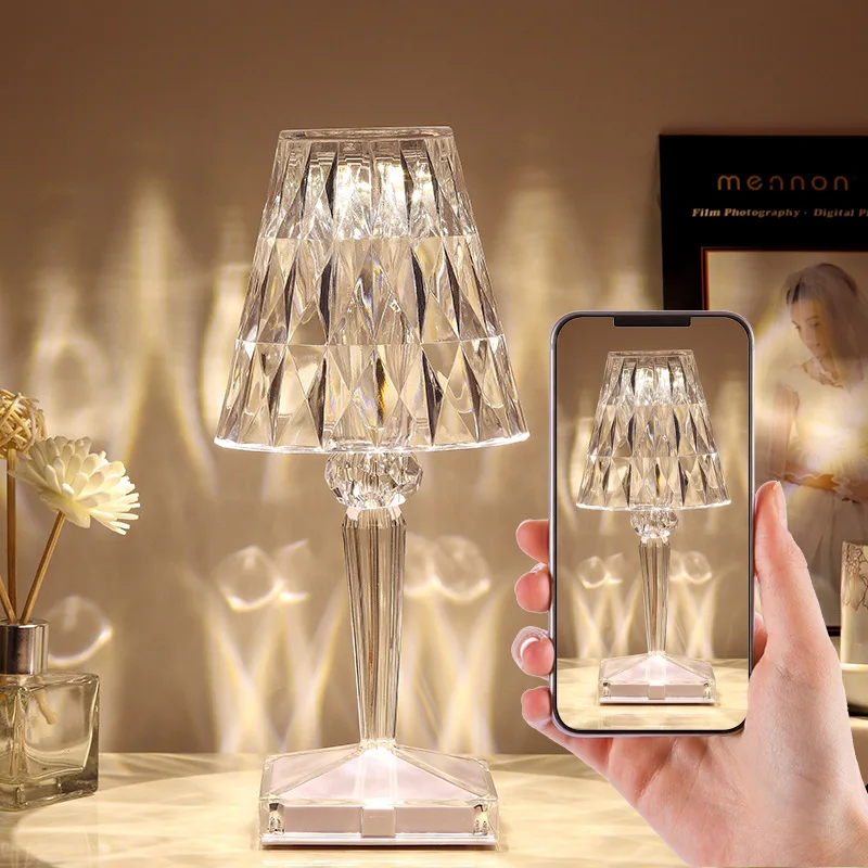 Amazon Dropshipping Modern Luxury LED Reading Desk Lamp Bedside Led Touch Control Crystal Table Lamp Acrylic Night Light