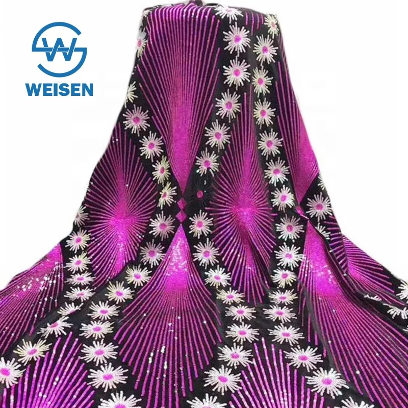 New Flower Holographic Hologram Wholesale Design Net Lace Embroidery Fabric Sequin