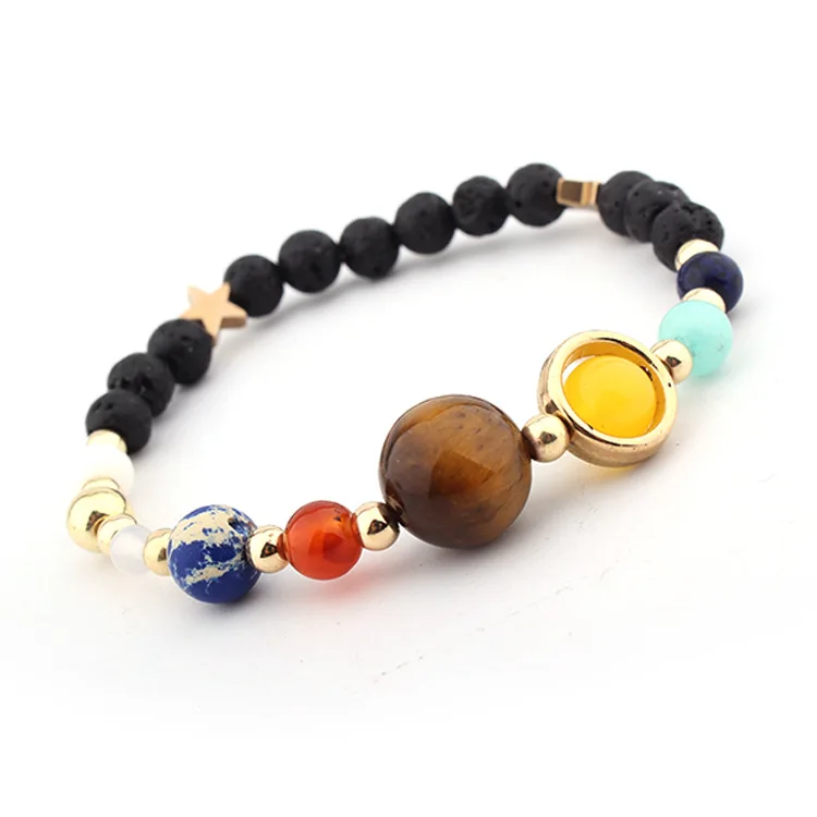 Different Size Solar System Planet  Beads Agate Crystal  Amethyst Healing Energy Stone  Bracelet ST044