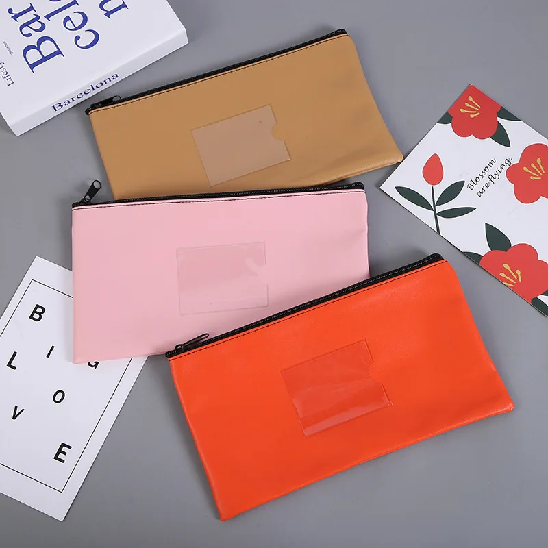 clear Organizer Office file folder zip lock Pouch paper color package leather pocket document bags
