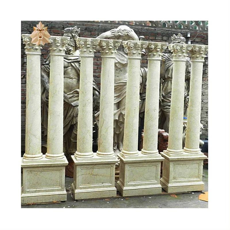Modern Home Building Use Stone Pillars Villa Column Natural Antique Roman Round Stone/Marble Columns For Sale