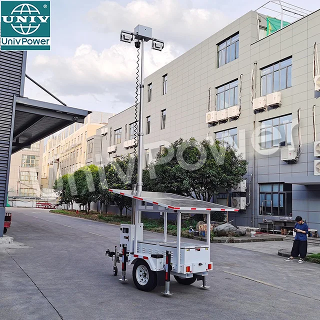 Mobile Solar Powered CCTV Camera Surveillance Trailer For Outdoor Use