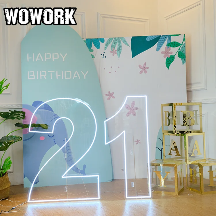 WOWORK 4ft 5ft acrylic RGB neon sign numbers letter standing flex for baby shower party decoration