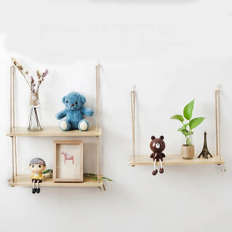 2021 Top seller Wooden Wall Shelf Hemp Rope shelves