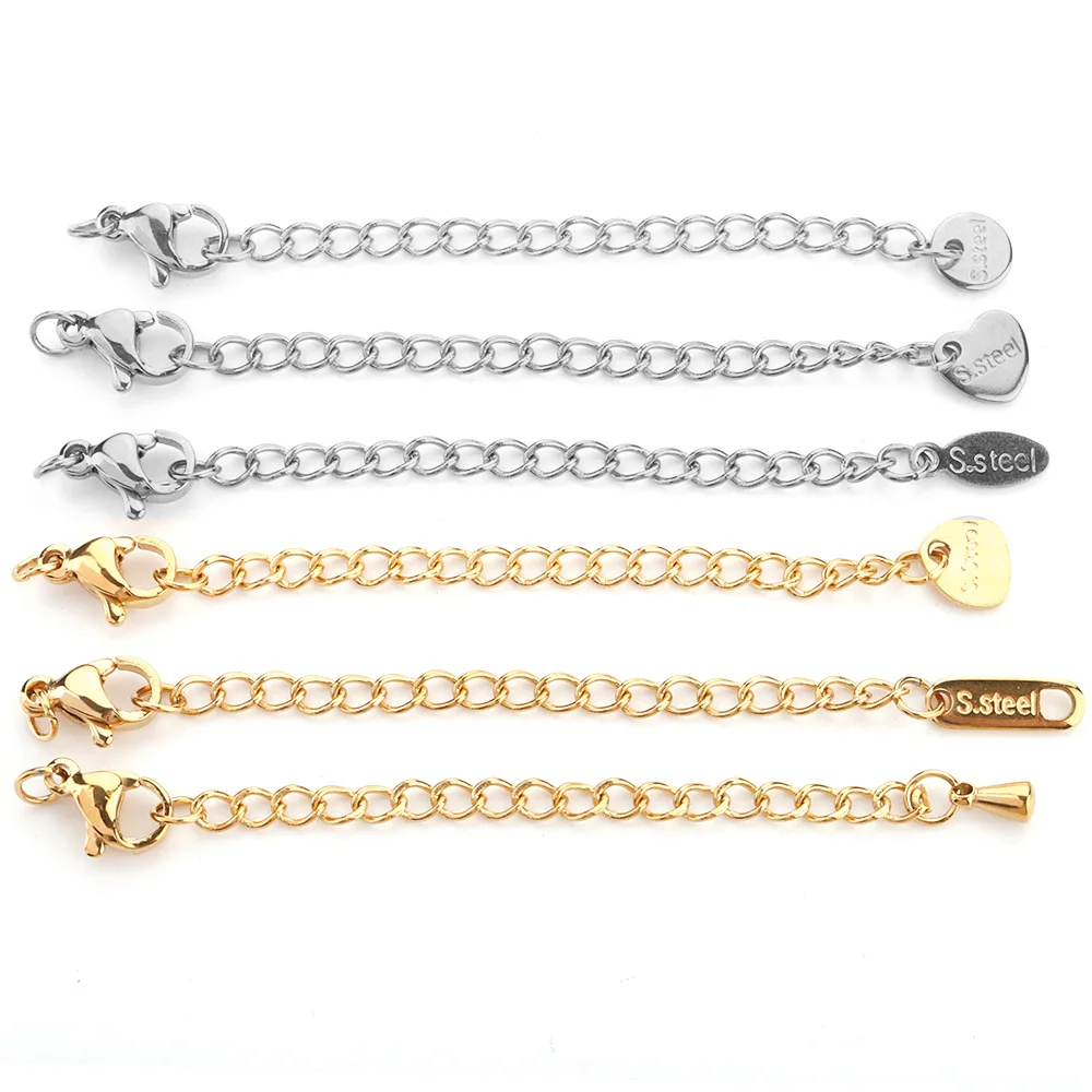 Stainless Steel Lobster Clasps Extension Chain Bracelet Necklace jewelry Chain Tail End Extender Chains With Drop Tag