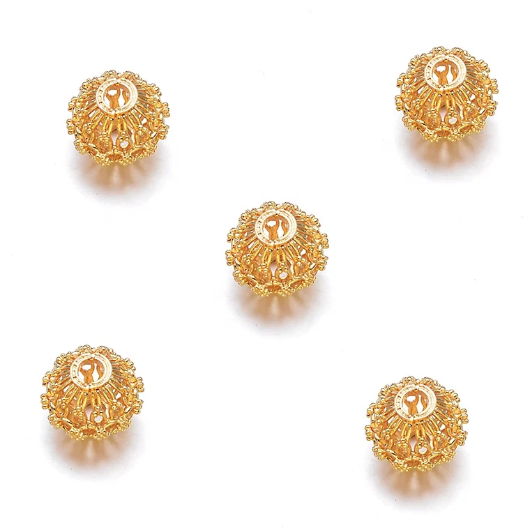 Large Hole 18K Gold Plated Copper Round Lantern Hollow Loose Spacer Beads for Jewelry Making Findings DIY Crafts Accessories