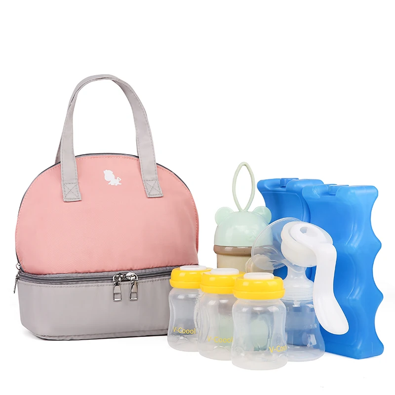 New trending Insulated Portable Waterproof Nylon Double Layers Baby Milk Storage Cooler Mommy Tote Diaper Bag