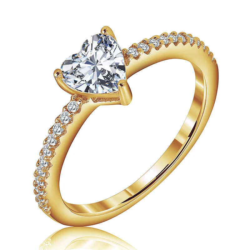 jewellery manufacturers silver 925 jewelry 18kt gold plated heart shaped diamond wedding promise 5a cz zirconia rings for bride