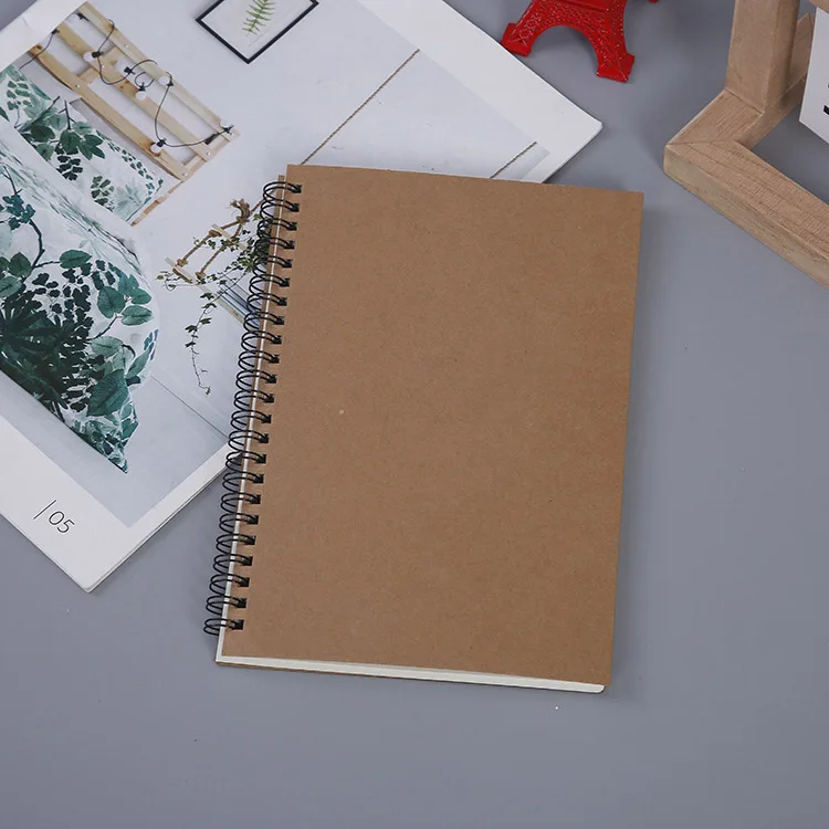 Custom Printed Logo Pages Plain Blank School blank Note Book A5 B5 Size Kraft Paper Small Diary Spiral Notebook