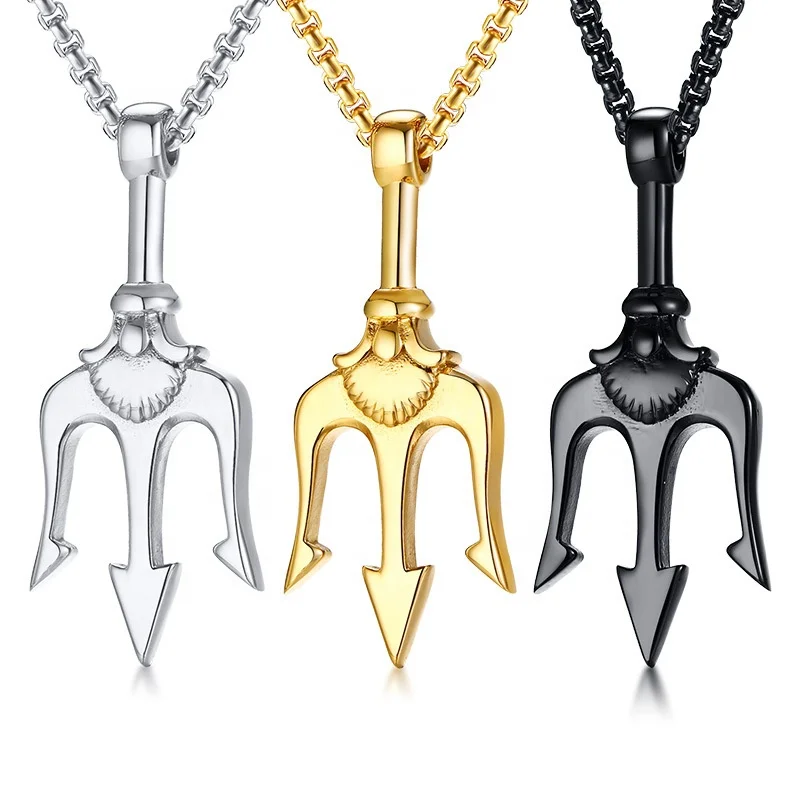 Stainless Steel Mens Punk Trident Neptune Pendant Necklace Statement Necklace Gifts for Men
