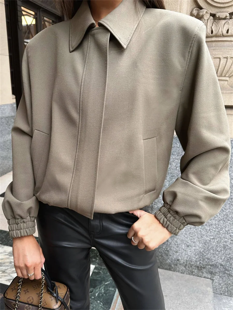 Ladies Vintage Spring Autumn Short Loose Coat Women Jacket Lapel Collar Long Sleeve Outerwear Chic Tops Jacket Women Coat Female