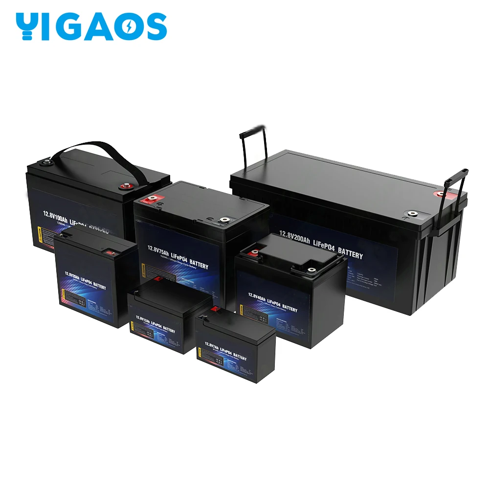 Yigaos lifepo4 lithium deep cycle pack solar systems rechargeable 12ah 100ah 200ah 12v battery car starting battery