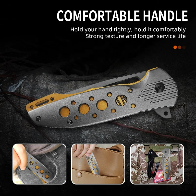 
New Portable Pocket Knife Fine Handle Stainless Steel Fine Blanking Tactical Folding Pocket Camping Knife 