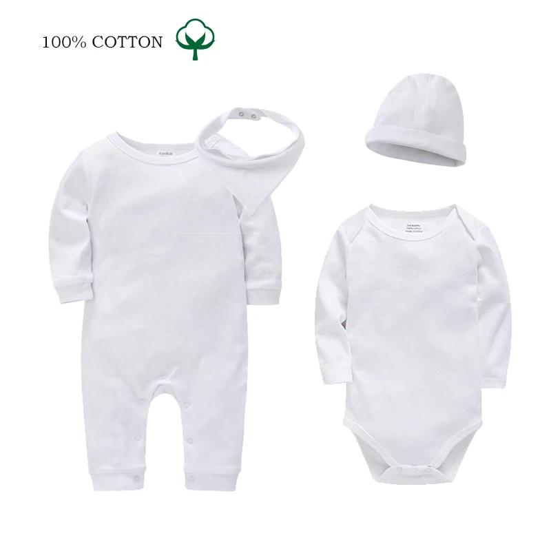 Custom Baby Clothing Sets Plain Color Romper Hat Bibs Boys Baby Gift Set Ropa De Ninos Newborn Clothes Blank Pajamas