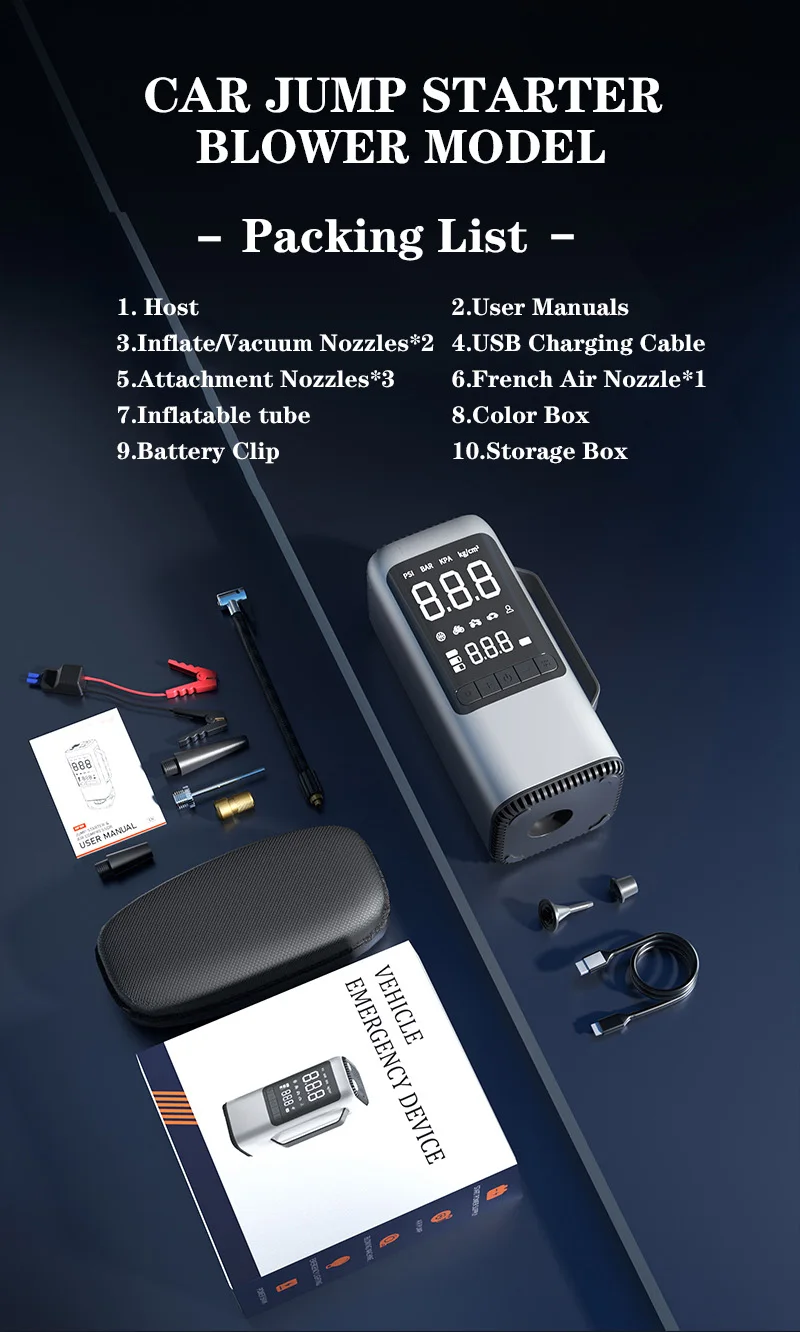 8000mAh jump starter with vacuum cleaner, 4 in 1 multi purpose portable jump starter with 150psi air pump