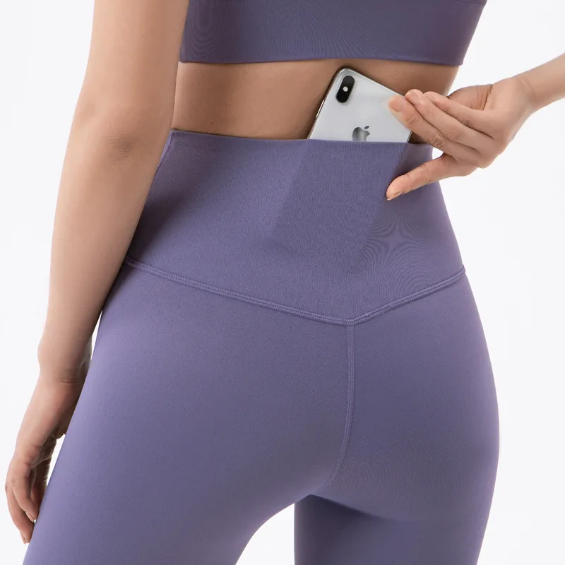 TikTok 2022 Custom High End Nude LuLu Yoga Pants High Waist Stretch Workout Running Hip Lift Women Seamless Yoga Leggings
