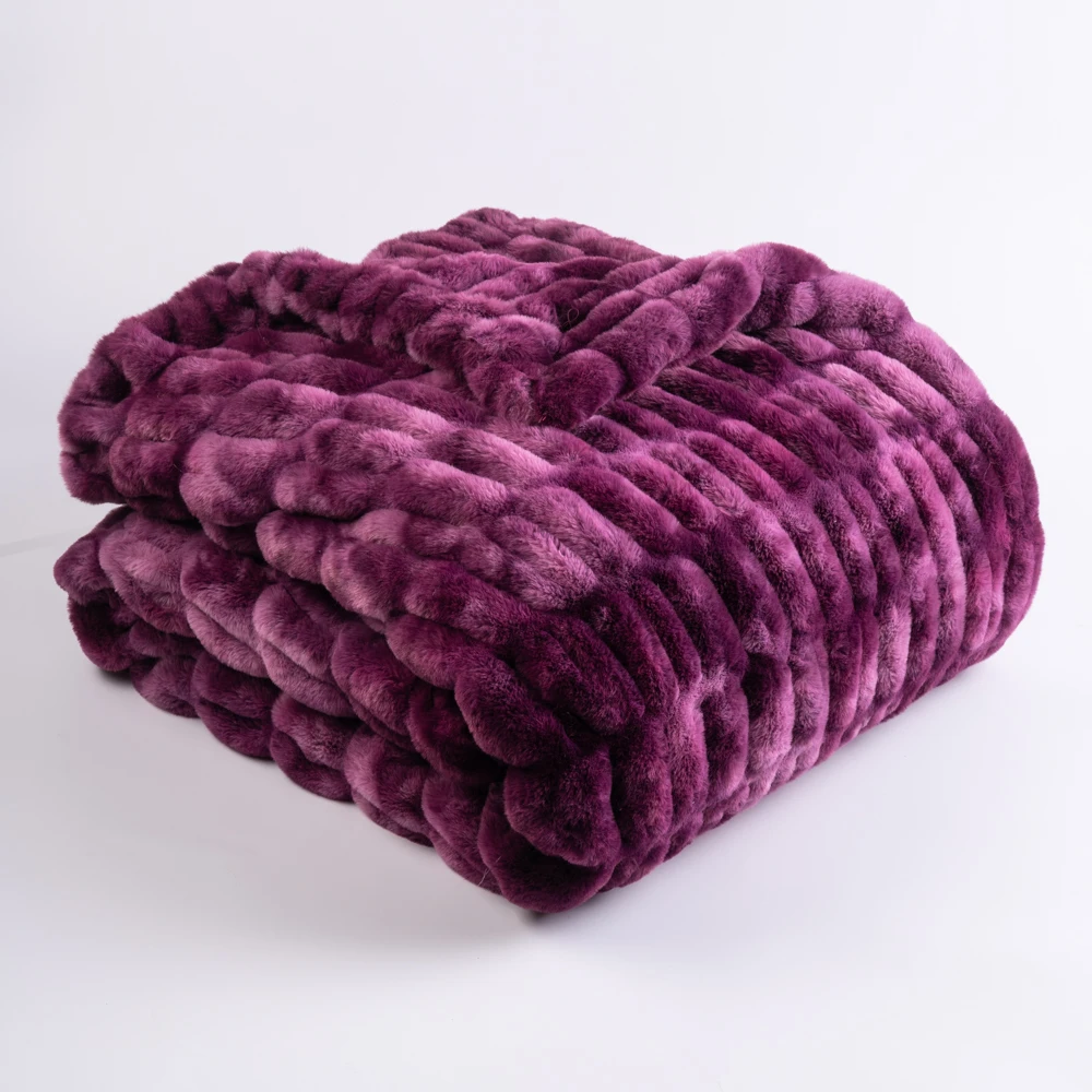 Fashion Tie-dye Purple Color Soft Fuzzy Faux Fur Shaggy Reversible Fleece Shag Throw Blanket for Sofa