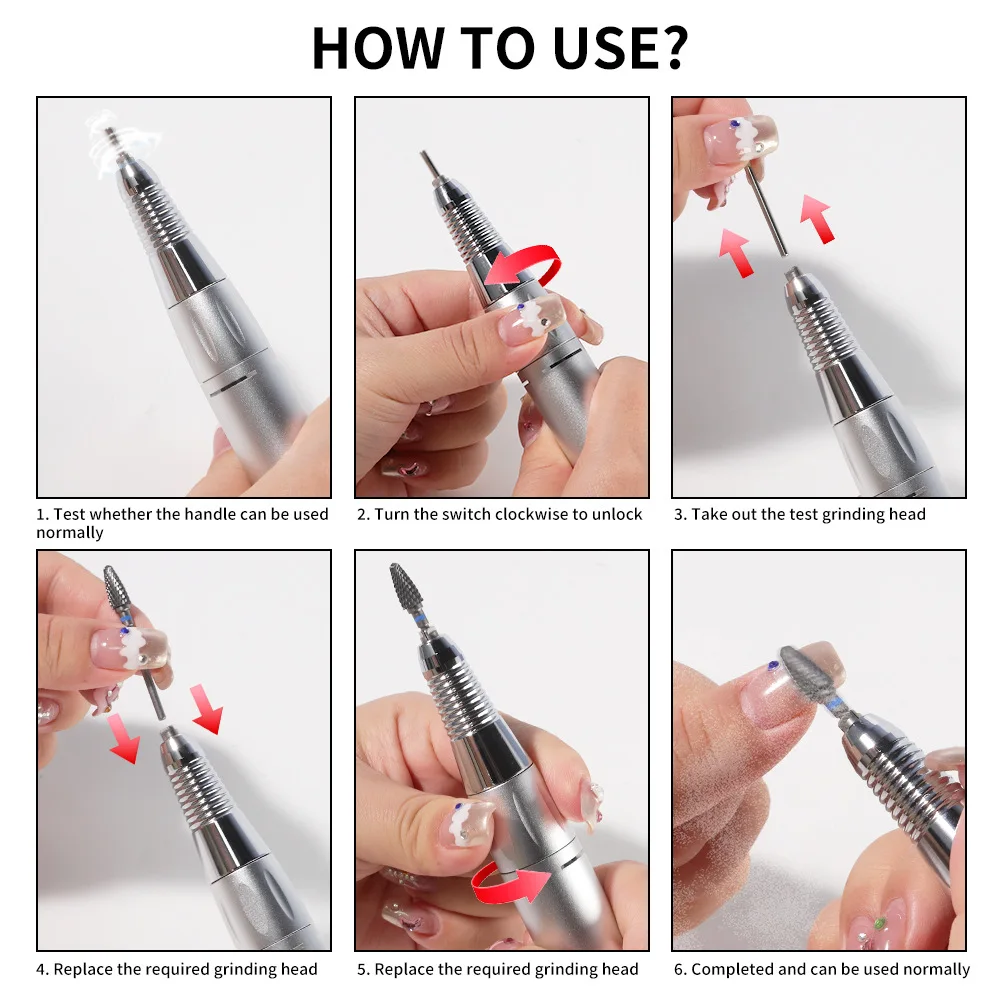 Portable 35000RPM Electric Nail Drill Machine Rechargeable for Manicure Acrylic Nails Removal Polishing Nail Art Salon Tools