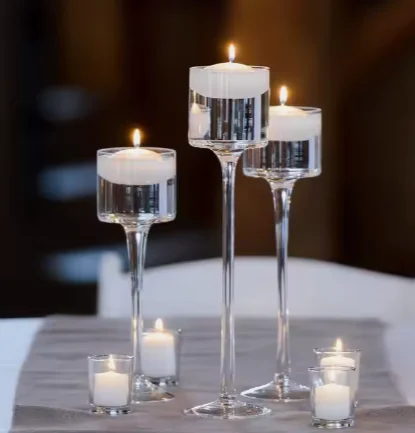 Glass Cylinder Candle Holder Tall Glass Candle Holder Table Clear Candlestick Cup Glass containers for candles Wedding Decor