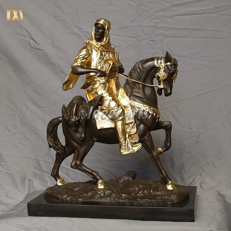 Home Decor Small Bronze Arab Warrior Hunter Riding His Horse Sculpture for Sale