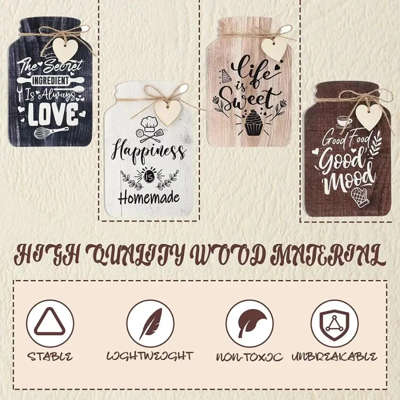Country Rustic Farmhouse Kitchen Wall Decor Mason Jar Wooden Hanging Plaque Novelty & Creative Home Decoration