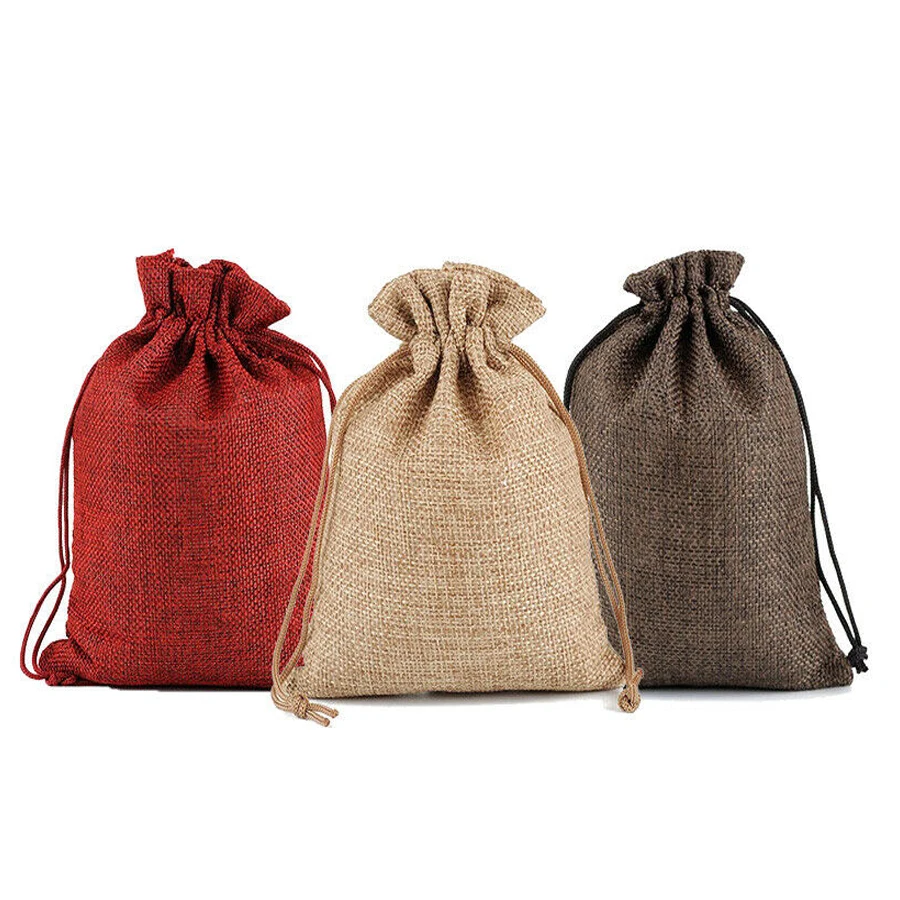 China Promotional gift hemp gift pouch linen 5x7 drawstring burlap jute sacking bag for wedding