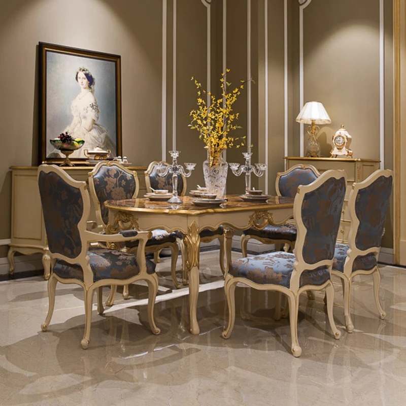 luxury Italian fabric dinner dining table and chairs 6 luxury dinning chairs classical dining room furniture table set