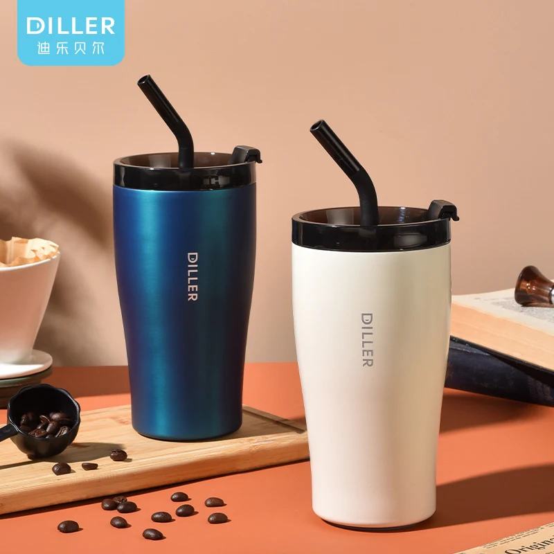 Bulk custom logo vacuum insulated double wall metal stainless steel cold drink travel coffee tumbler mug with straw lid