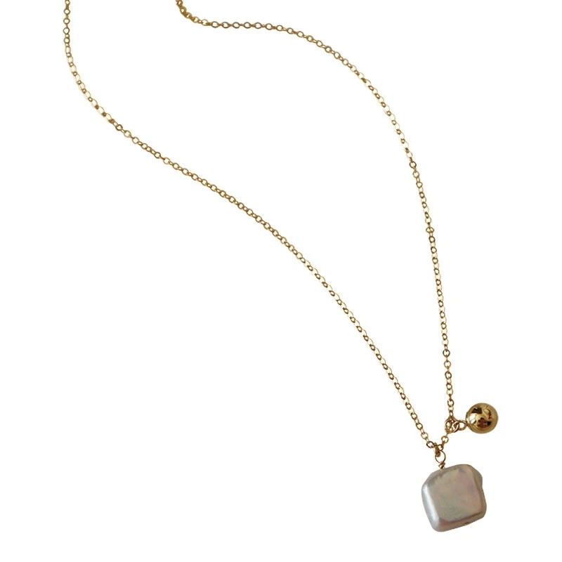 14k Gold square piece baroque pearl new style