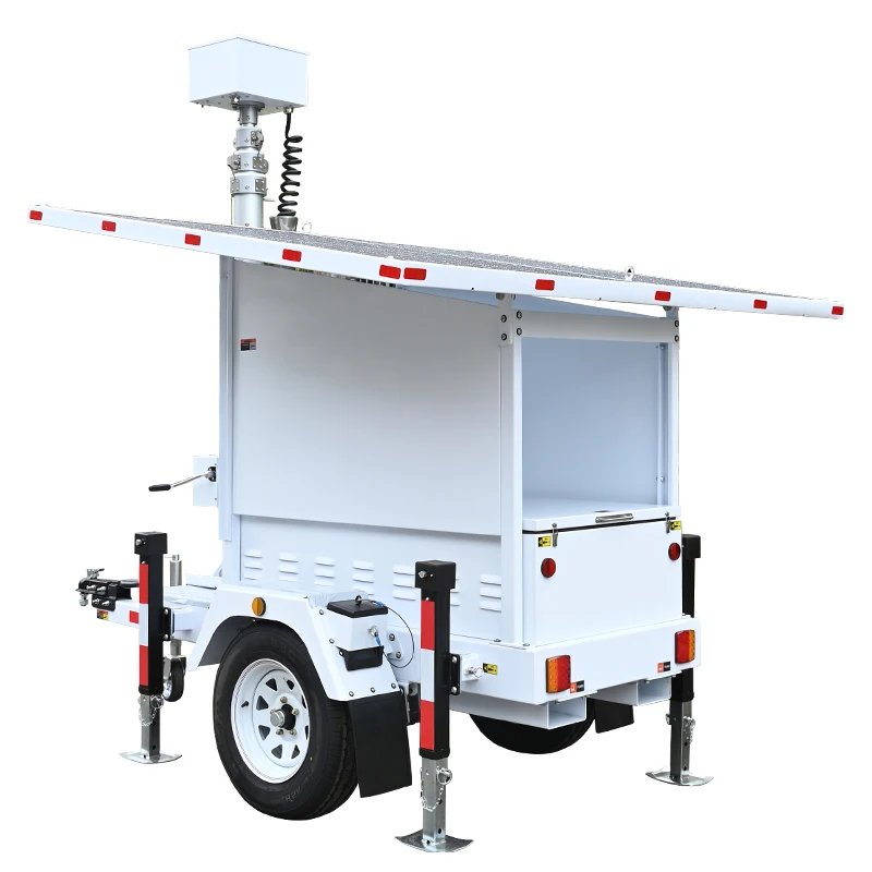 BIGLUX Full autonomy Installation Free 2 Panels Mobile Solar Power Surveillance CCTV Trailer For Outdoor Security